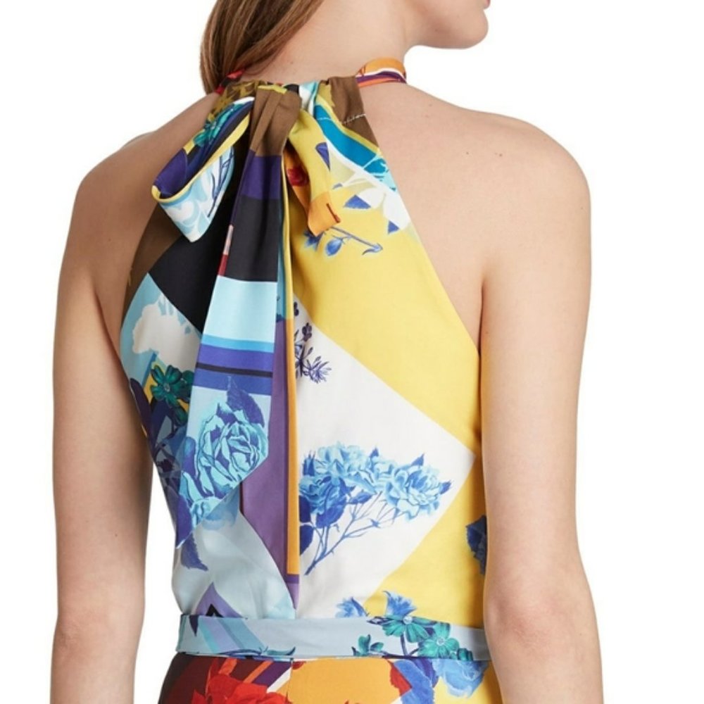 TAHARI SLEEVELESS MOCK NECK RUFFLE HEM DRESS - Picture 2 of 6